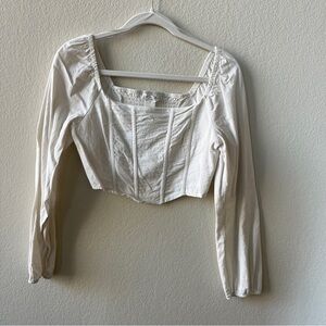 Kirious 100% Cotton Long Sleeve Corset Crop Top White